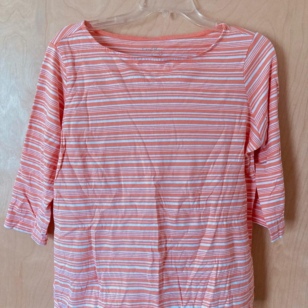 Coral Bay NWOT Orange Pink and White Striped Long Sleeve Tee Women’s Size Large